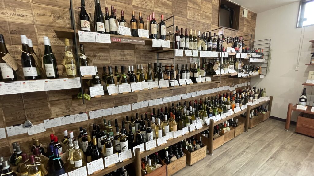 Shelves filled with wines from around the world at Ito Sake Shop